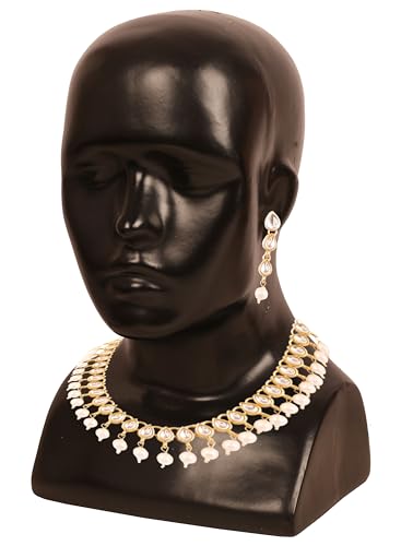 Touchstone Indian Bollywood Charming Mughal Kundan Faux Pearls Hangings Classic Single Line Designer Jewelry Necklace Set In Gold Tone For Women.