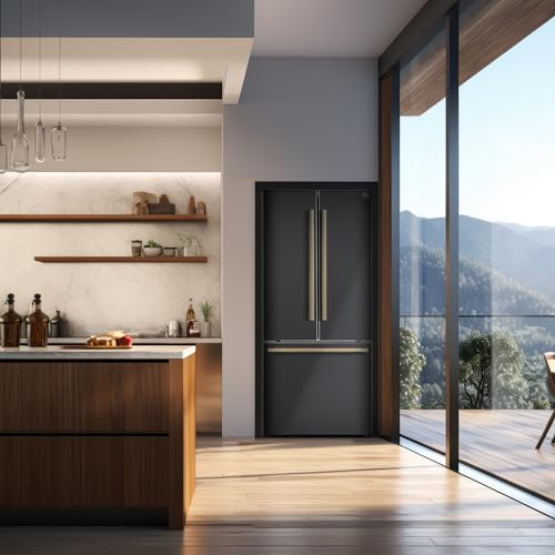 Forno 36'' Espresso Gallipoli French Door Stainless Steel Refrigerator - 17.5 Cu.ft Kitchen Fridge with LED Display and Ice Maker - Frost-free Swing Double Door Fridge with Inverter Compressor, Black