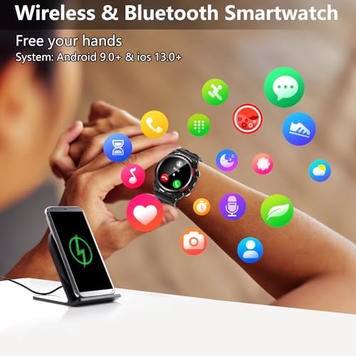 Military Smart Watch for Men Women, 1.52" HD Bluetooth Fitness Tracker for iPhone Android iOS , IP68 Waterproof Fitness Watch with Answer, Make Call, Heart Rate, Sleep Monitor, 100+ Sport Modes -Black