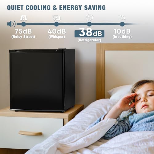 1.7 Cu.Ft Mini Fridge with Freezer, Low Noise Compact Refrigerator, Adjustable Thermostat, Energy Saving, Stylish Small Fridge for Bedroom, Office, Dorm, Hotel. (Stylish Black)