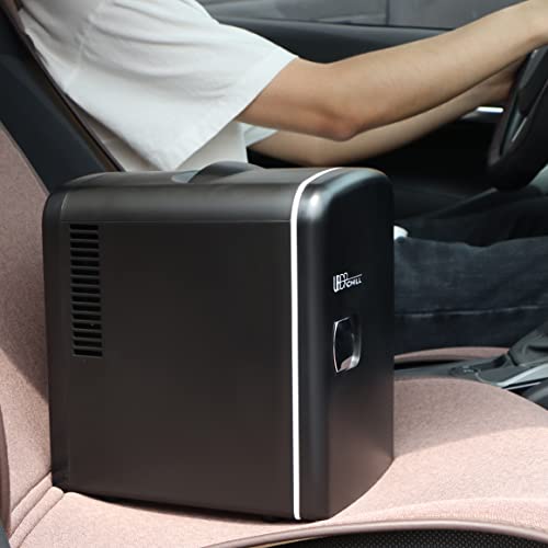 Uber Appliance UB, CH1 Uber Chill Mini Fridge 6, can portable Thermoelectric Cooler and Warmer Mini Fridge for Bedroom, Office or Dorm, Blackout Matte Black with Blue LED Fan