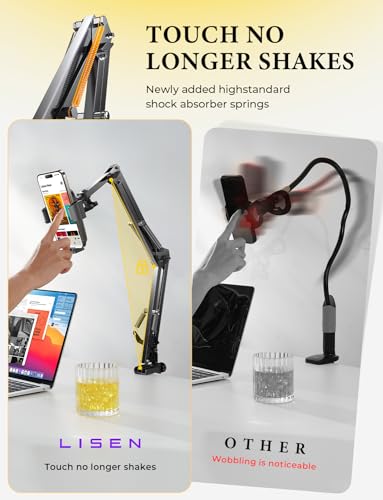 LISEN for Gooseneck Phone Holder for Bed Desk [3rd Upgrade] Cell Phone Stand for Desk Bed iPhone Holder Laying Down，Flexible Arm Clamp Clip Phone Mount Stand for Filming Fits iPhone 15 Max All Phone
