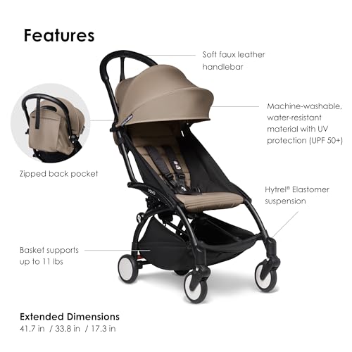 BABYZEN YOYO2 Stroller - Lightweight & Compact - Includes Black Frame, Taupe Seat Cushion + Matching Canopy - Suitable for Children Up to 48.5 Lbs