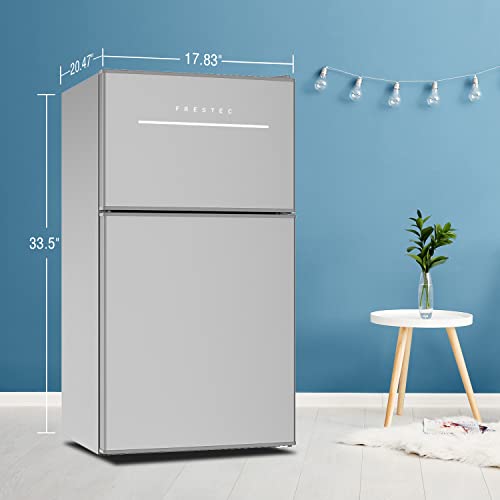 Mini Fridge with Freezer, 3.0 Cu.Ft Mini Refrigerator with 2 Doors, Compact Small Refrigerator for Dorm, Bedroom, Office, Energy Saving, 37 dB Low Noise, Silver