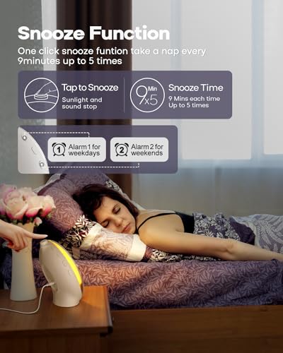 Sunrise Alarm Clock for Heavy Sleepers, Wake Up Light with Sunrise/Sunset Simulation, Dual Alarms & Natural Sounds, Snooze & Sleep Aid, FM Radio, 7 Colors Night Light for Bedroom, Ideal for Gift