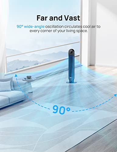 Dreo Tower Fan for Bedroom, 25ft/s Velocity Quiet Floor Fan, 90° Oscillating Fans for Indoors with 4 Speeds, 4 Modes, 8H Timer, Standing Fans, Bladeless Fan, Black, Nomad One (DR-HTF007)