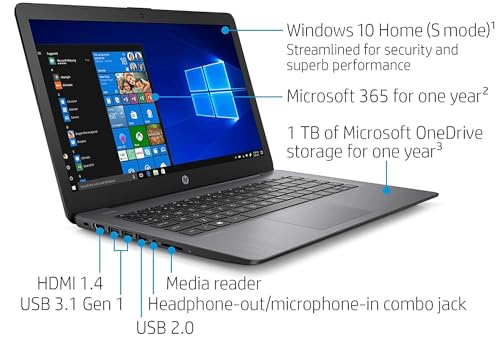 HP Stream 14-inch Micro-Edge HD Laptop, Intel Celeron N4000, 8GB RAM, 320GB Storage(64GB eMMC+256GB Micro SD), Windows 11 in S Mode with Office 365 Personal for 1 Year (Brilliant Black), W/GaLiMu