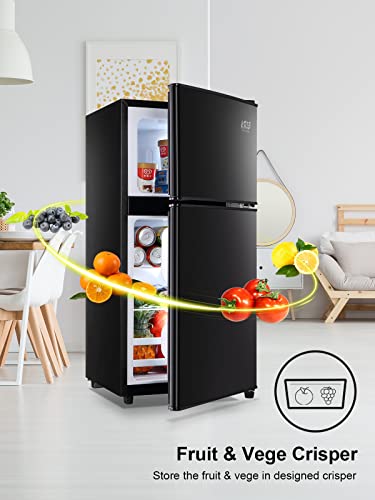 KRIB BLING 3.5 Cu.Ft Refrigerator 2 Door 7 Level Adjustable Thermostat Control Top-Freezer Refrigerator Lock Fresh Energy Saving Black