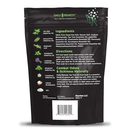 Tea Tree Oil Foot Soak with Epsom Salt - Made in USA - for Toenail Athletes Foot, Stubborn Foot Odor Scent, Softens Calluses & Soothes Sore Tired Feet - 16 Ounces