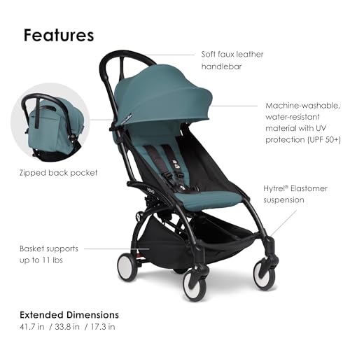 BABYZEN YOYO2 Stroller - Lightweight & Compact - Includes Black Frame, Aqua Seat Cushion + Matching Canopy - Suitable for Children Up to 48.5 Lbs