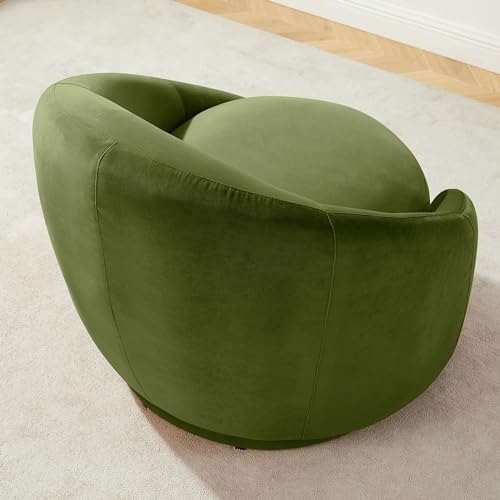 Swivel Barrel Chair, Upholstered Modern Round Accent Arm Chairs, 360° Swivel Single Sofa Armchair for Living Room and Bedroom, Green Velvet