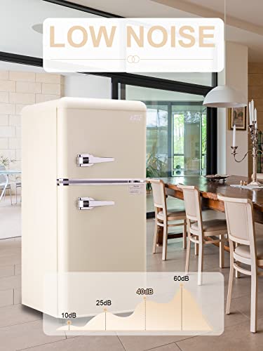 KRIB BLING 3.5 Cu.ft Compact Refrigerator, Mini Fridge with Freezer, Retro Design Small Refrigerator with 2 Door, 7 Level Thermostat for Home, Office, Dorm or Apartment, Cream white