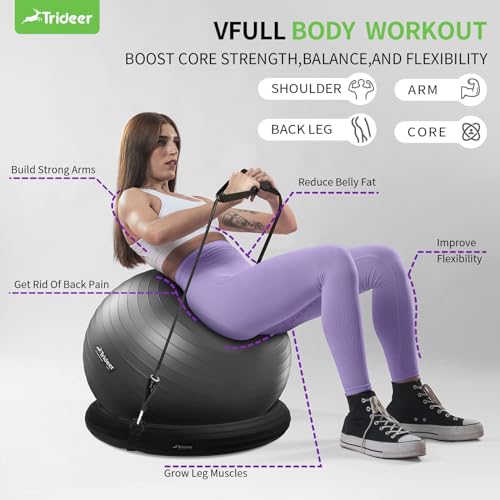 Trideer Ball Chair Yoga Ball Chair Exercise Ball Chair with Base & Bands for Home Gym Workout Ball for Abs, Stability Ball & Fitness Ball Seat to Relieve Back Pain