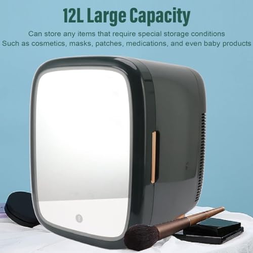 Personal Beauty Fridge,12L Small Fridge Portable Cooler Warmer Small Refrigerator with Dimmable LED Mirror,Mini Refrigerator Skincare Fridge for Cosmetics Skincare Food 100‑240V (#1)