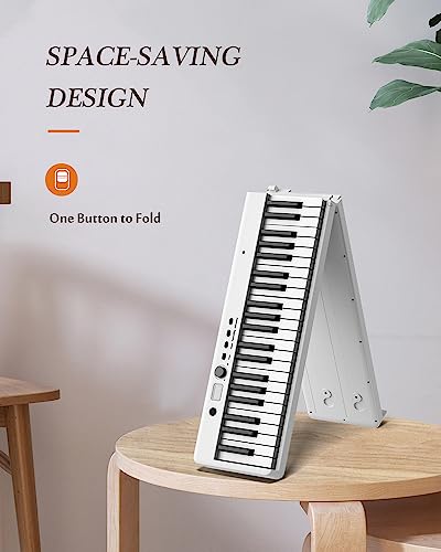 Portable Piano Keyboard, Semi-Weighted Folding Digital Piano 88 Light Up Key, Full Size, Wood Grain, Electric Piano Keyboard w/MIDI Bluetooth, Suitable for Adult, Toddler, Kids