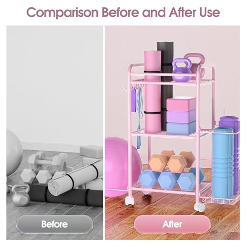 Home Gym storage Rack - Gym Equipment Storage Rack for Yoga Mat Yoga Ball Dumbbells Kettlebells Foam Roller Yoga Strap and Resistance Bands Workout Equipment Organizer