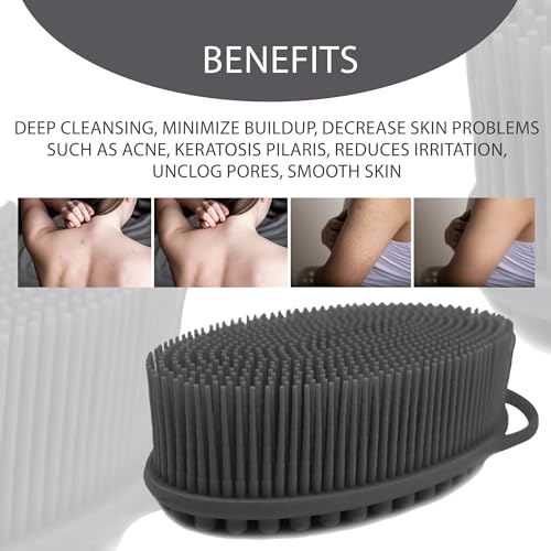 Avilana (Style 1) 2-in-1 Exfoliating Silicone Body Scrubber - Hygienic Shower Loofah Sponge Alternative for Deep Clean & Soft Skin