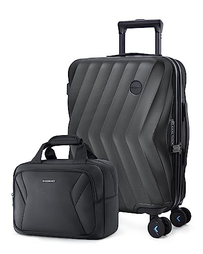 BAGSMART 2 Piece Luggage Set, 20 Inch Carry On Suitcase with Spinner Wheels, Duffel Bag for Men Women, Black, Polycarbonate