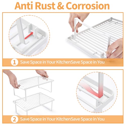 Amazon Basics Stackable Metal Kitchen Storage Shelves, Set of 2 - White, 12.5" L x 8" D x 4.5" H