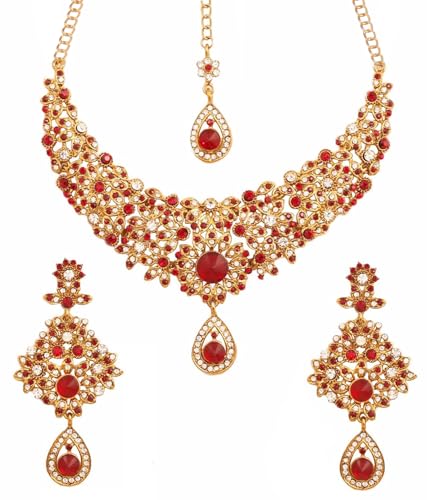 Touchstone Indian jewelry sets for women bollywood necklace earring wedding high fashion victorian formal style jewellery desi artificial imitation joyeria rhinestone in antique gold or white tone.