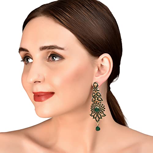 Touchstone "Hollywood Glamour Oscar Collection" Extra Long Chandelier Earrings Indian Paisley Motif Designer Bridal Jewelry In Antique Gold or White Tone for Women.