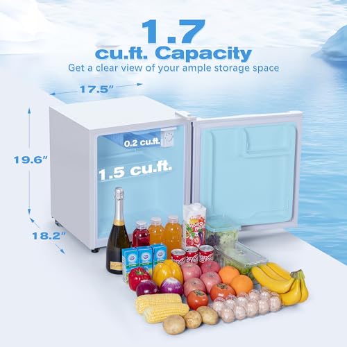1.7 Cu.Ft Small Fridge for Bedroom Office, Small Refrigerator with Freezer, Auto Defrost, Low Noise, Energy Saving, Compact Refrigerator for Bedroom, Office, Dorm, White