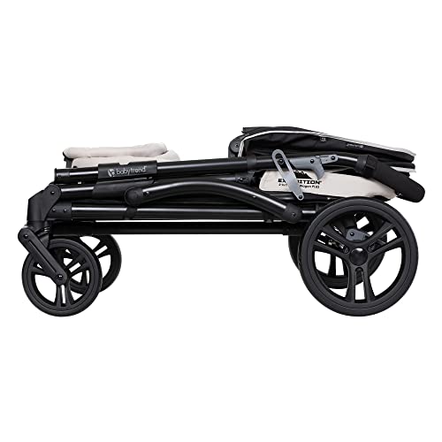 Baby Trend Expedition 2-in-1 Collapsible Stroller Wagon Plus with Canopy, Storage Basket, 2 Storage Trays, and 6 Bottle Holders, Modern Khaki