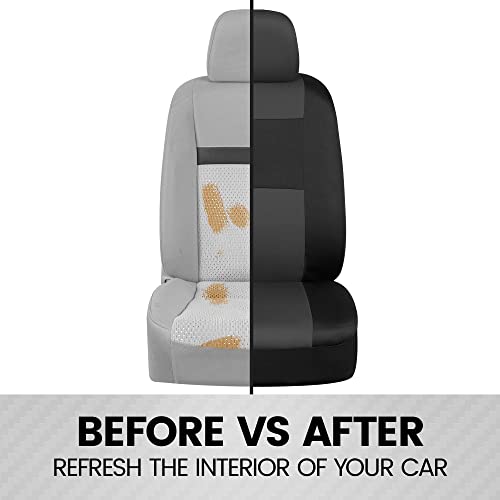 BDK PolyPro Car Seat Covers Full Set in Charcoal on Black – Front and Rear Split Bench for Cars, Easy to Install Cover Set, Accessories Auto Trucks Van SUV