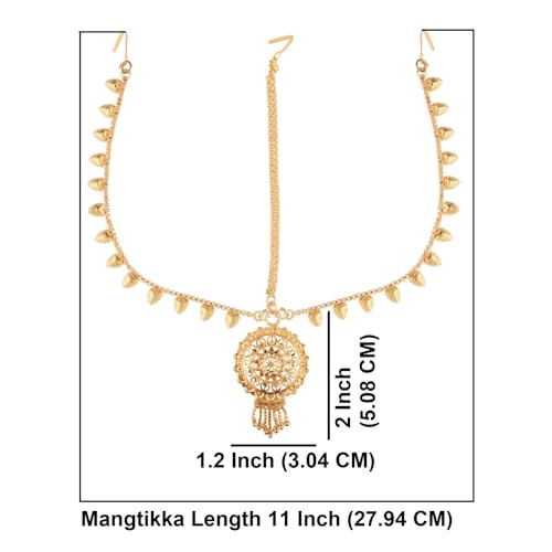 Efulgenz Gold Tone Indian Jewelry for Women Bridal Hair Jewelry for Women Dubai Style Matha Patti with Indian Nose Rings Hoop with Chain Nath Nathni Nose Pin Stud Fake Septum Ring Gold Tone Floral Maang Tikka Headpiece Hair Accessories