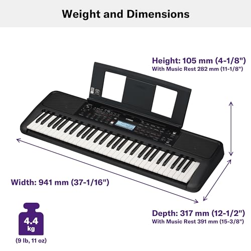 Yamaha PSR-E383 61 Touch Sensitive Keys Portable Keyboard for Beginners with Music Rest, Power Adapter