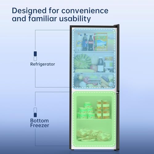 BANGSON Small Refrigerator with Freezer, 4.0 Cu.Ft, Small Fridge with Freezer, 2 Door, with Bottom Freezer, Compact Refrigerator for Apartment Bedroom Dorm and Office, Black