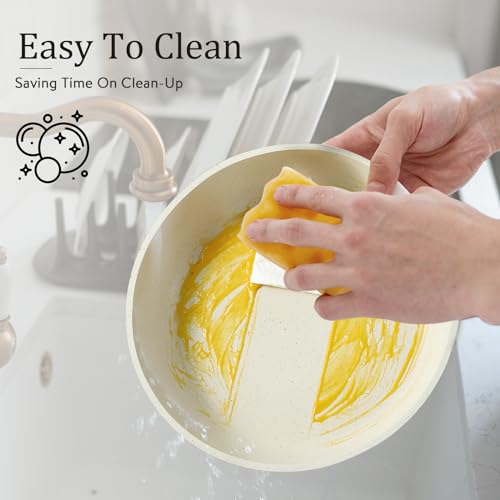 CAROTE 11pcs Pots and Pans Set Non Stick, Cookware Sets Detachable Handle, Induction RV Kitchen Set Removable Handle, Oven Safe, Cream White