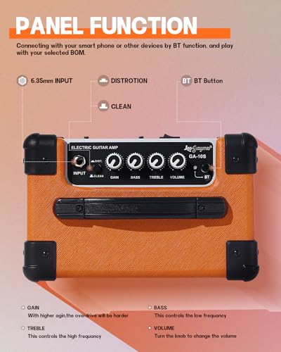 Leo Jaymz 10W Electric Guitar Amplifier-Clean and Distortion Channel -2 Band Equalization and BT Play Accompaniment-Recording Studio, Practice Room, Small Courtyard (5", Orange)…