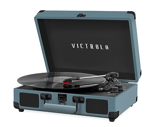 Victrola Vintage 3-Speed Bluetooth Portable Suitcase Record Player with Built-in Speakers | Upgraded Turntable Audio Sound|Smoky Blue, Model Number: VSC-550BT-SMB