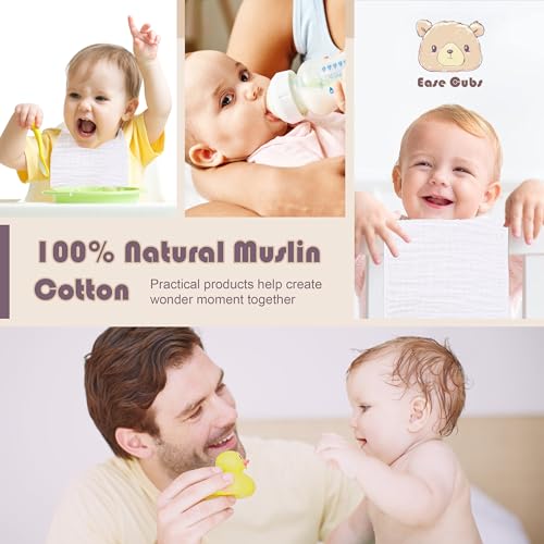 Muslin Burp Cloths Large 100% Cotton Hand Washcloths for Boys & Girls, Baby Essentials Extra Absorbent and Soft Burping Rags for Newborn Registry (White & Green, 12-Pack, 20" X10")