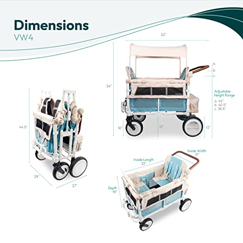 WONDERFOLD Volkswagen Quad Stroller Wagon (4 Seater) - Collapsible Wagon Stroller with VW Bumper, Functioning Headlights, and All-Terrain XL Wheels, Bondi Blue