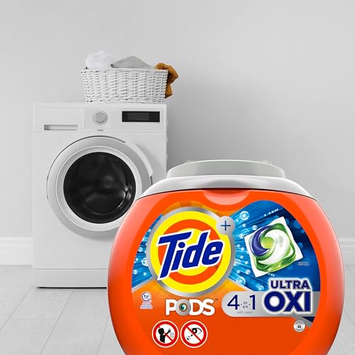 Tide PODS Liquid Laundry Detergent Soap Pacs, 4-n-1 Ultra Oxi, HE Compatible, Built in Pre-treater for Stains, 57 Count