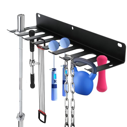 Aolamegs Home Gym Storage Rack-Heavy-duty 9 Hook Fitness Equipment Storage And Organization Workout Gear Wall Mount Hanger,Home Gym Accessories For Barbell,Kettlebells,Gym Bands,Ropes,Chains,Dumbbells