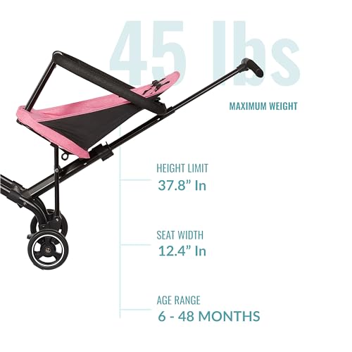 Lightweight and Compact Coast Rider Stroller with One Hand Easy Fold, Adjustable Handles and Soft Ride Wheels, Pink, 365-PINK