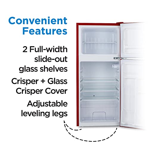 Commercial Cool CCRRD45HR 4.5 Cu. Ft True Freezer, Vintage Style, Retro Fridge with 2 Slide-Out Glass Shelves,Red Refrigerator