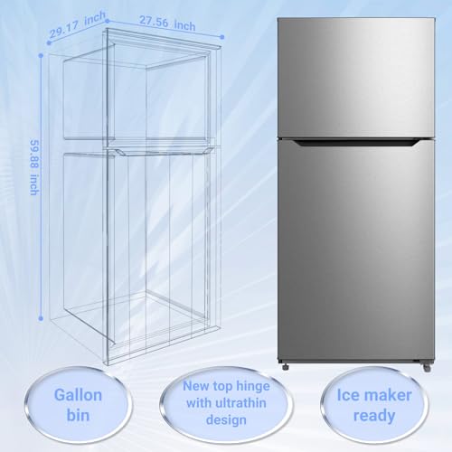 SMETA Refrigerator 14.2 Cu Ft Counter Depth Refrigerators with Top Freezer, Apartment Kitchen Full Size Fridge 30 Inch, Upright Top Mount Garage Refrigerators, Double Door, Frost Free, Ice Maker Ready