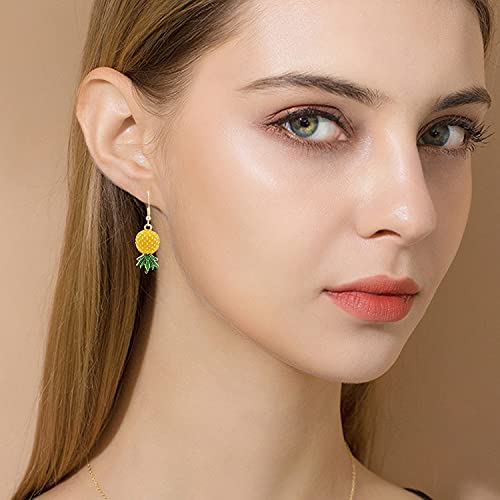 Tropical 2pcs Yellow Ruit Green Leaf Pineapple Earings Pendant Necklace Suit for Women Fashion Dangle Earings Jewellery
