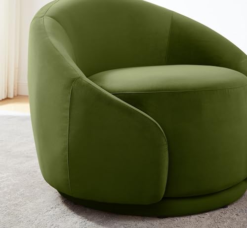 Swivel Barrel Chair, Upholstered Modern Round Accent Arm Chairs, 360° Swivel Single Sofa Armchair for Living Room and Bedroom, Green Velvet
