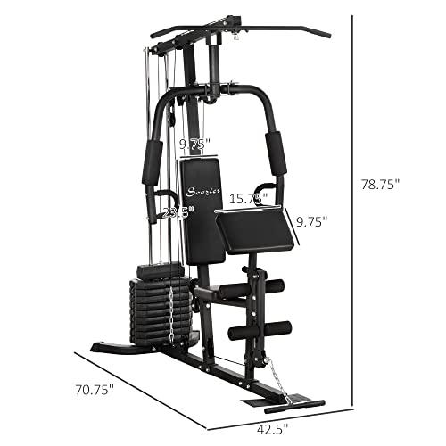 Soozier Home Gym System, Multifunction Workout Station with 100Lbs Weight Stack, 100Lbs Resistance for Full Body Workout Machine