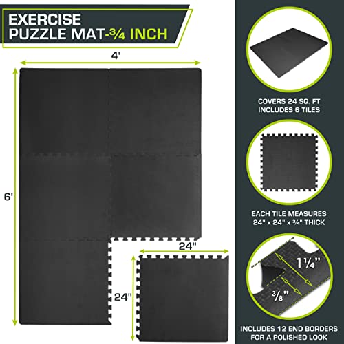 ProsourceFit Extra Thick Puzzle Exercise Mat, EVA Foam Interlocking Tiles for Protective, Cushioned Workout Flooring for Home and Gym Equipment
