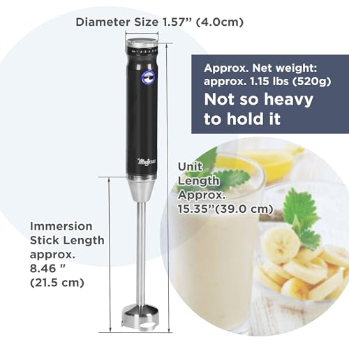 Magiccos Immersion Stick Hand Blender - 9 Speeds Contorl, Slim Stick Blender Wand, 350W DC Motor, For Shakes and Smoothies, Puree Baby Food & Soup, Whisk & Milk Frother Attachments(Black)