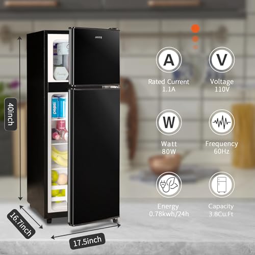 Anukis Compact Refrigerator 3.8 Cu Ft 2 Door Mini Fridge with Freezer for Apartment, Dorm, Office, Family, Basement, Garage - Black