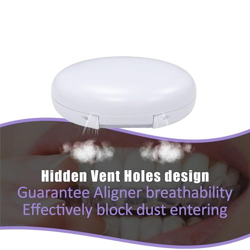 Retainer Case,Cute Slim Aligner Case Compatible with Invisalign,Retainer Holder with Aligner Remover Tool, Chew & Brush,Rope Bag (White Shell Purple Silicone)