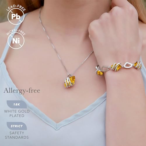 Leafael Wish Stone Necklace, Stud Earrings and Bracelet Jewelry Set for Women, November Birthstone Citrine Yellow Crystal Jewelry, Silver Tone Gifts for Women