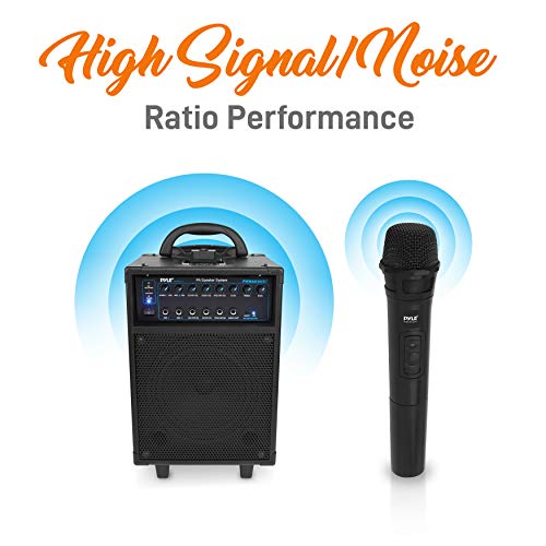 Pyle Wireless 600W Portable PA Speaker System - Bluetooth Compatible, Rechargeable Battery Powered Outdoor Stereo Speaker Microphone Set with 30-Pin iPod Dock, Wheels, and 1/4" to AUX RCA Cable